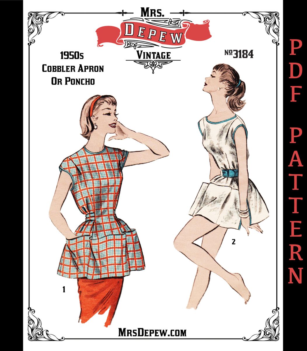 Vintage Sewing Pattern 1950s Cobbler Apron or Poncho Coverup With